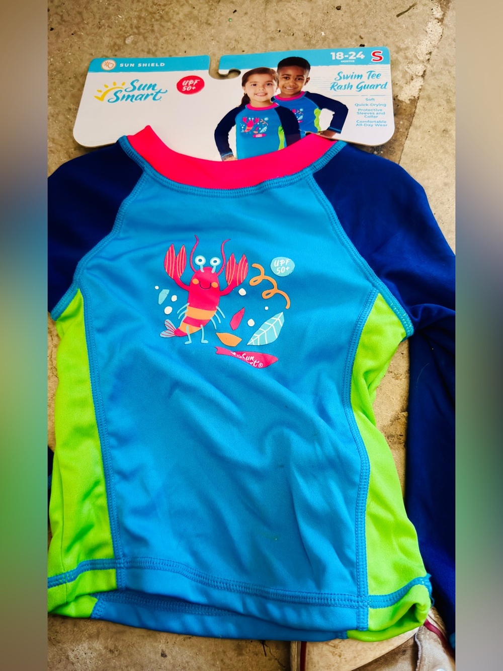 Kids' Blue & Lime Swim Tee Rash Guard - Lobster Print